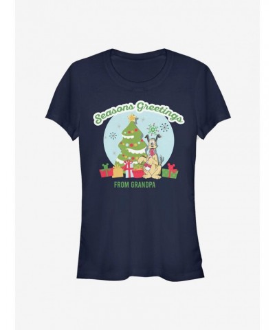 Disney Pluto Holiday Seasons Greetings From Grandpa Classic Girls T-Shirt $9.36 T-Shirts