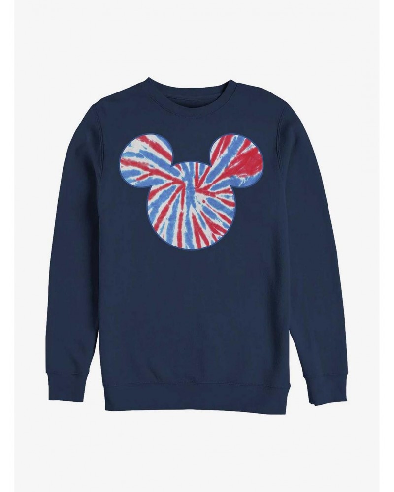 Disney Mickey Mouse Tie Dye Red White Blue Crew Sweatshirt $10.92 Sweatshirts