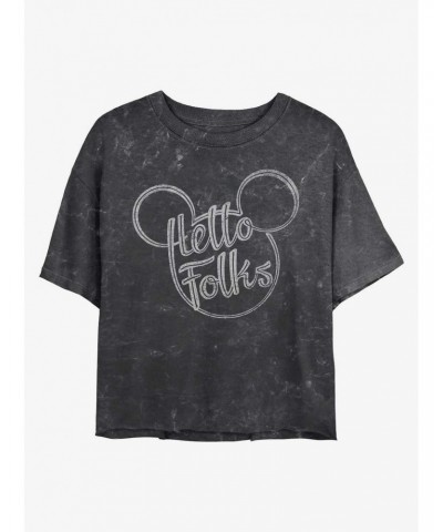Disney Mickey Mouse Hello Folks Mineral Wash Crop Girls T-Shirt $11.56 T-Shirts