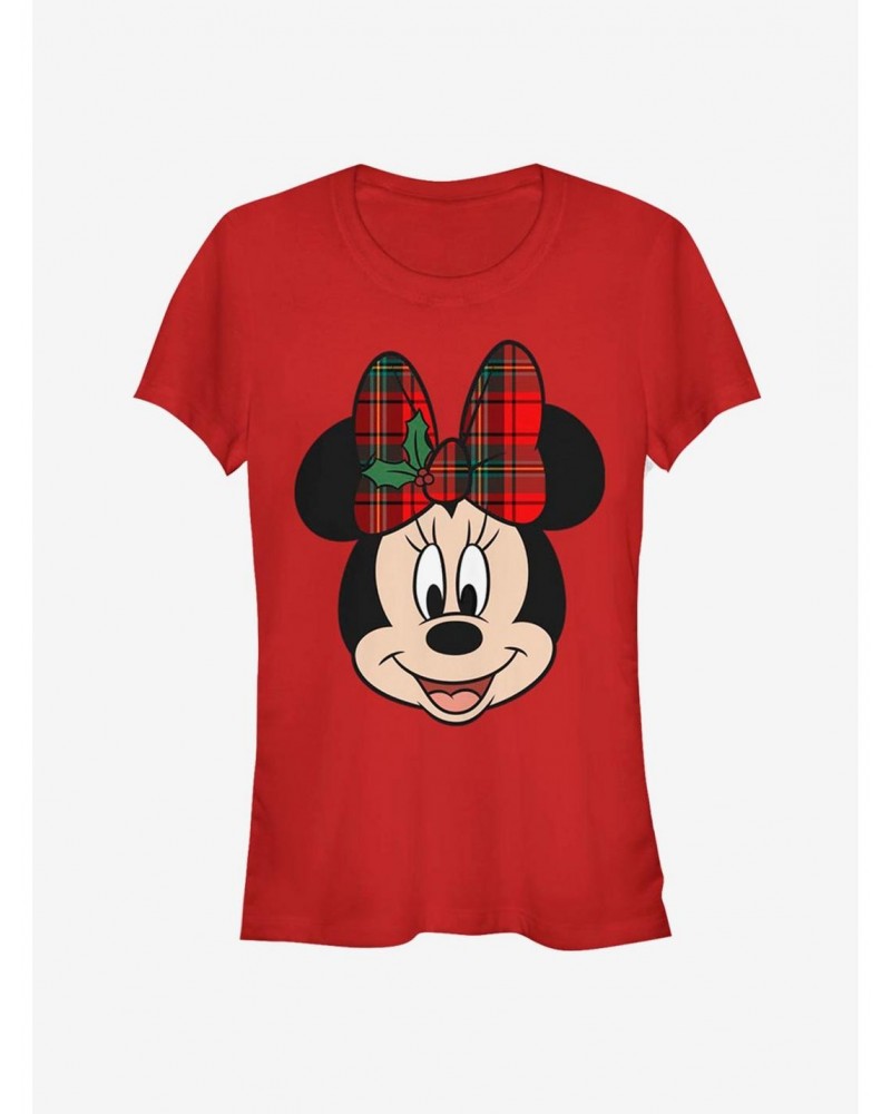 Disney Minnie Mouse Plaid Holiday Bow Classic Girls T-Shirt $9.96 T-Shirts