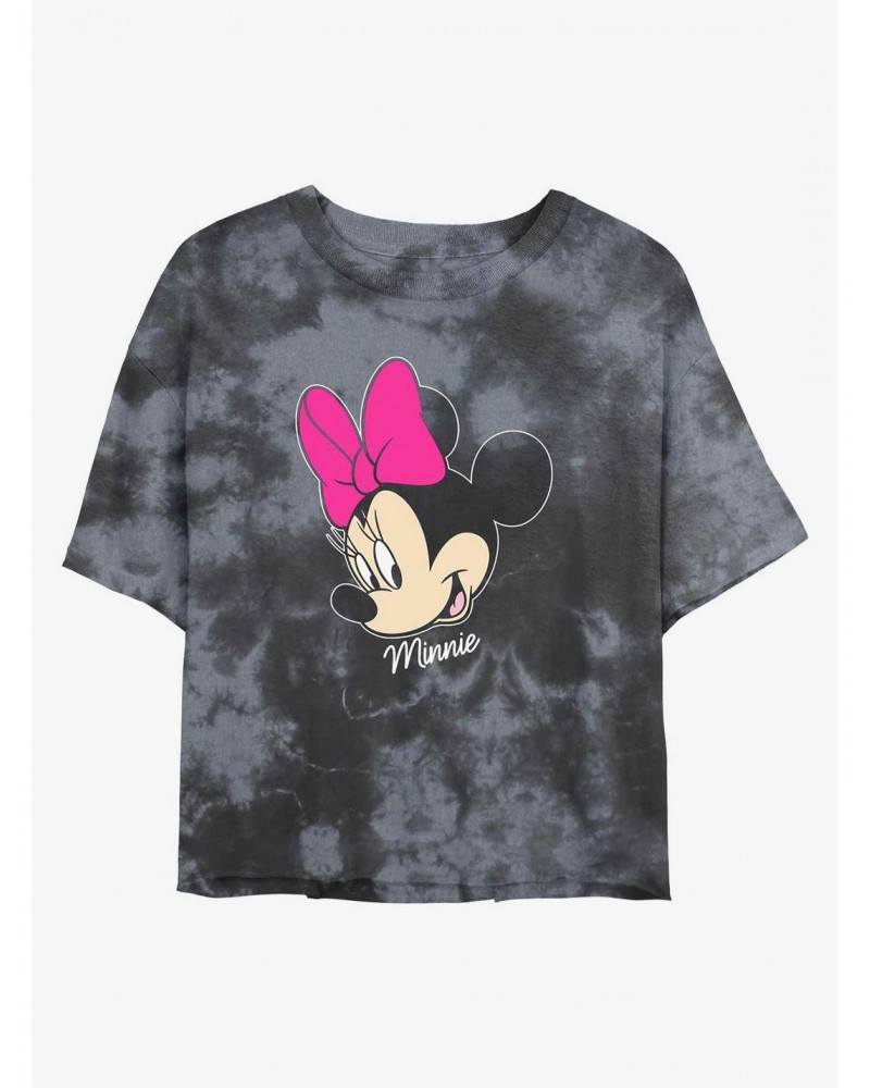 Disney Minnie Mouse Big Face Tie-Dye Girls Crop T-Shirt $9.71 T-Shirts