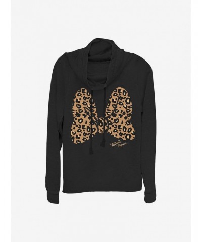 Disney Minnie Mouse Animal Print Bow Cowlneck Long-Sleeve Girls Top $10.78 Tops