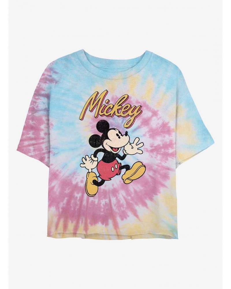 Disney Mickey Mouse Vintage Mickey Tie Dye Crop Girls T-Shirt $10.33 T-Shirts