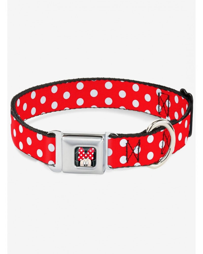 Disney Minnie Mouse Polka Dots Dog Collar Seatbelt Buckle Red White $10.76 Merchandises