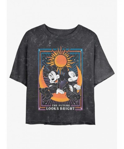 Disney Mickey Mouse The Future Looks Bright Astrology Mineral Wash Girls Crop T-Shirt $9.71 T-Shirts