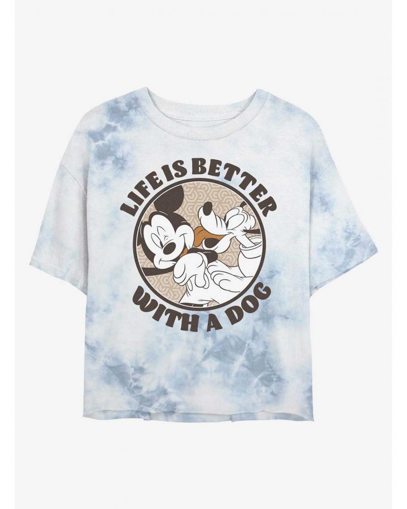 Disney Mickey Mouse Dog Life Tie-Dye Girls Crop T-Shirt $11.10 T-Shirts