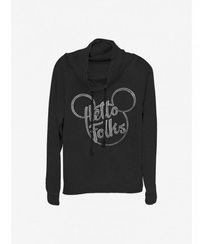 Disney Mickey Mouse Hello Folks Cowlneck Long-Sleeve Girls Top $12.93 Tops