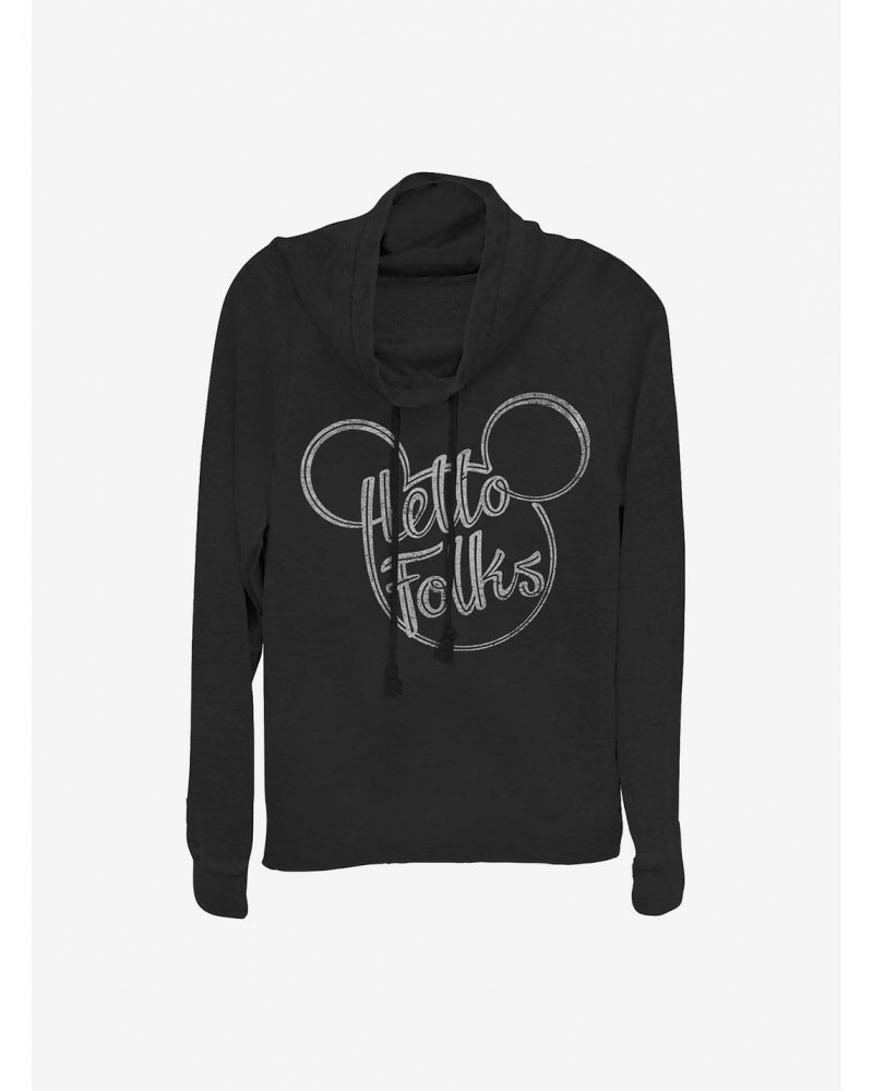 Disney Mickey Mouse Hello Folks Cowlneck Long-Sleeve Girls Top $12.93 Tops