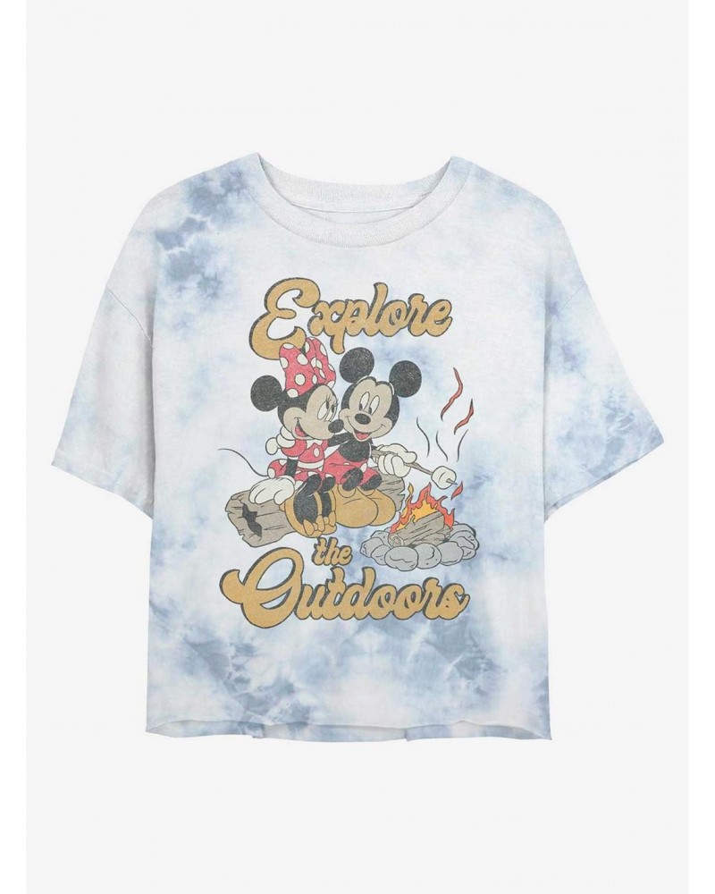 Disney Mickey Mouse Outdoors Campfire Tie-Dye Girls Crop T-Shirt $10.87 T-Shirts