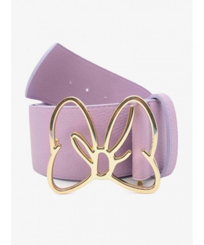 Disney Minnie Mouse Gold Bow Buckle Lilac Vegan Leather Belt $12.89 Belts