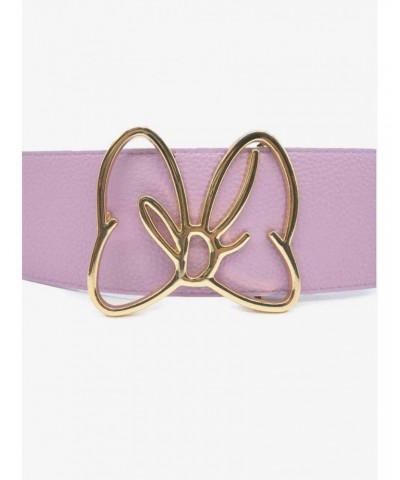 Disney Minnie Mouse Gold Bow Buckle Lilac Vegan Leather Belt $12.89 Belts