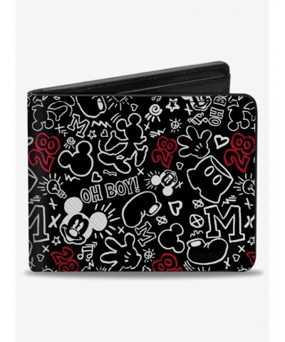 Disney Mickey Mouse Icon Doodles Collage Bifold Wallet $6.48 Wallets