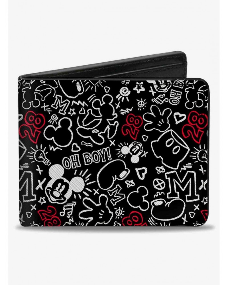 Disney Mickey Mouse Icon Doodles Collage Bifold Wallet $6.48 Wallets