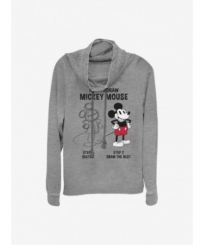 Disney Mickey Mouse Mickey Drawing Cowlneck Long-Sleeve Girls Top $12.57 Tops