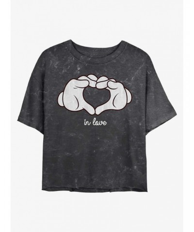 Disney Mickey Mouse Glove Heart Mineral Wash Crop Girls T-Shirt $7.86 T-Shirts